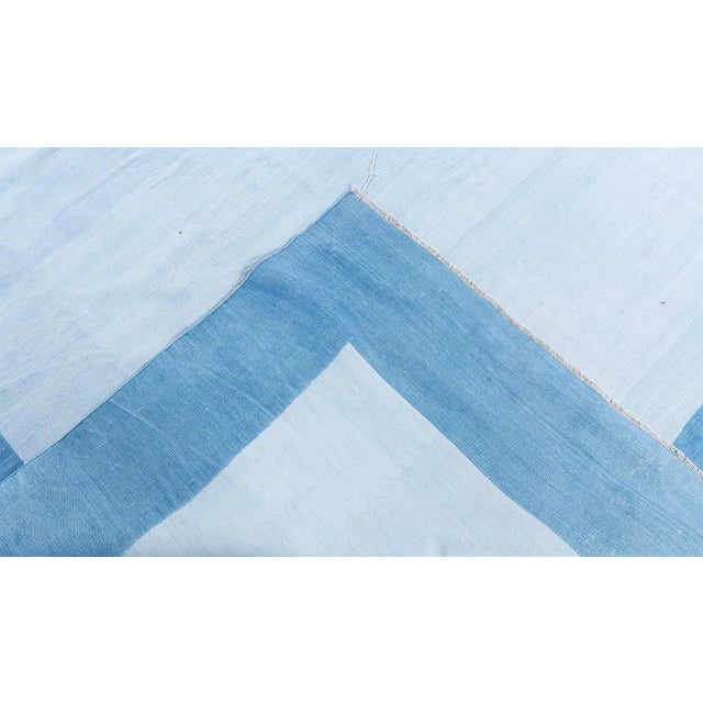 Baby Blue Doris Leslie Blau Vintage Indian Dhurrie Blue With Blue Flatweave Cotton Rug For Sale - Image 8 of 8