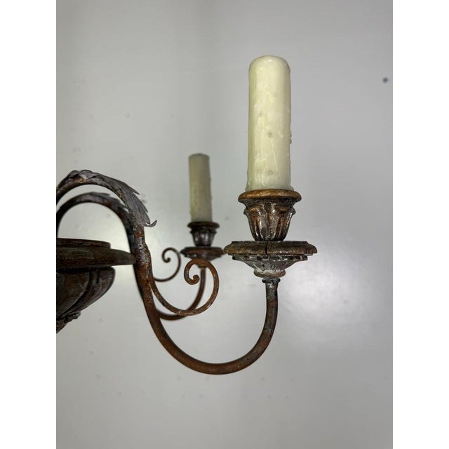 Brass Early 20th Century Italian Silvered Wood and Iron Six-Light Chandelier For Sale - Image 8 of 13