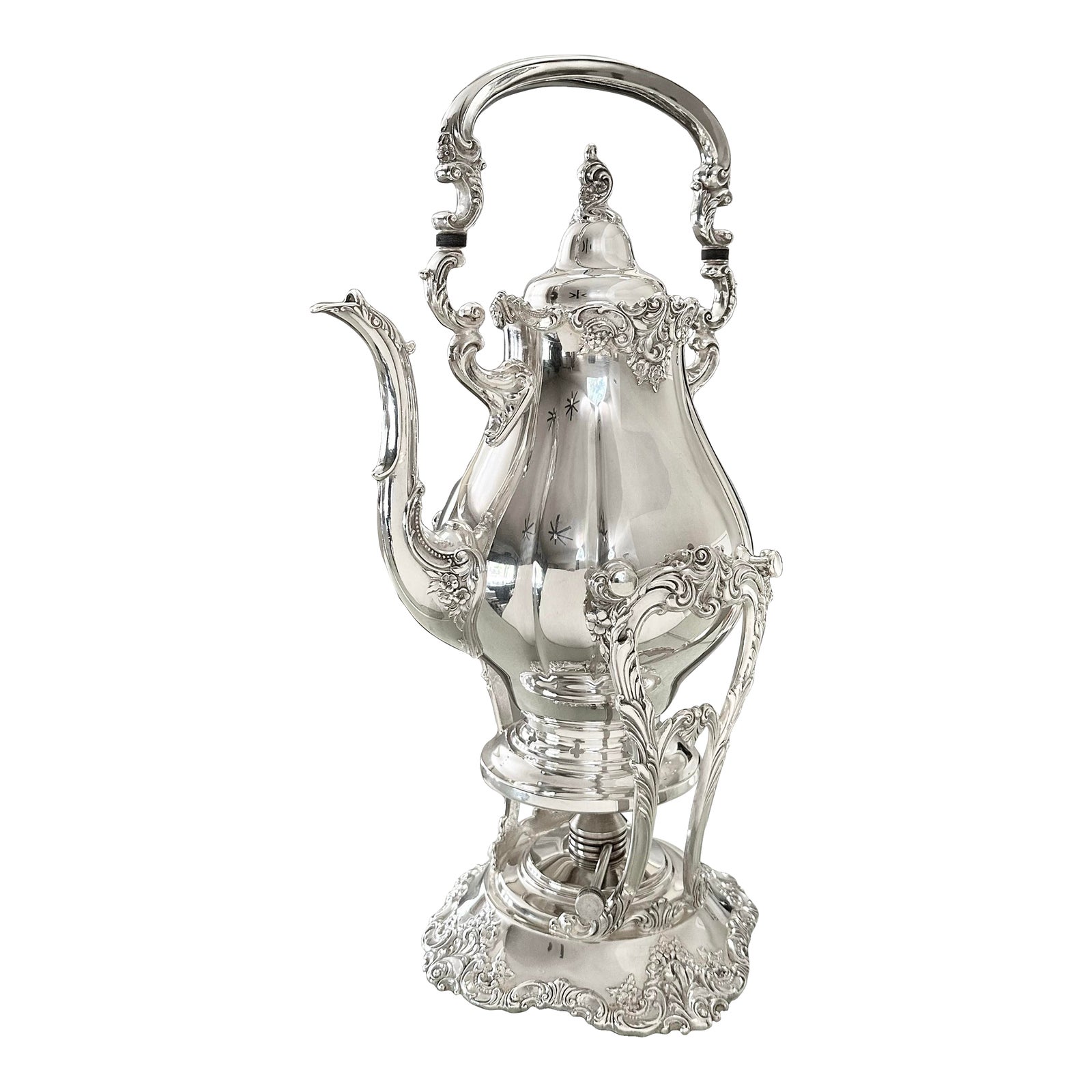 Mid 20th Century Wallace Baroque Silver Plated Tilting Tea Pot Stand
