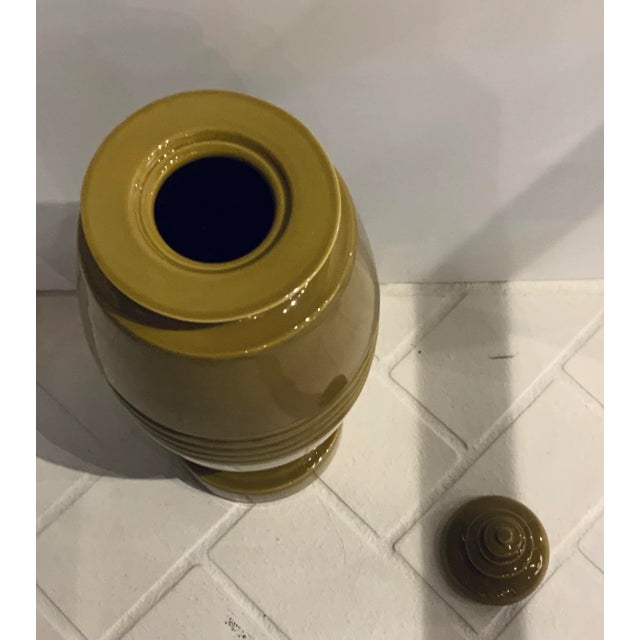 Contemporary Modern Portuguese Olive Green Lided Jar For Sale - Image 3 of 5