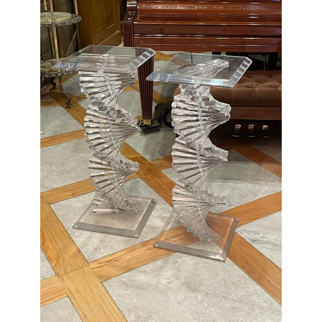 A Wonderful Pair Of Mid Century Modern Shlomi Haziza Stacked Acrylic Lucite Helix Spiral Pedestals