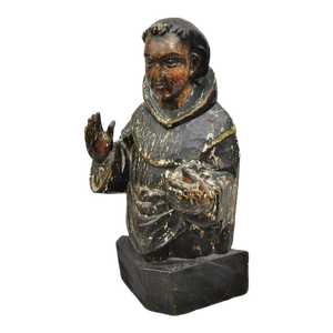 Antique Polychromed Carved Wood Religious Spanish Priest 18" Sculpture Figure