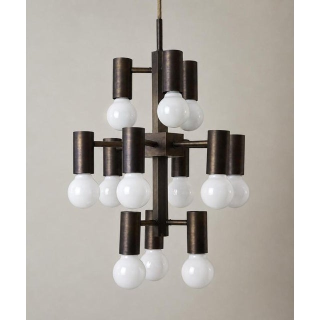 Twelve-Light Brass Chandelier by Gotthold Schönwandt, Germany, 1960s For Sale - Image 16 of 18