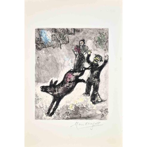 Etching on Montval paper, hand colored, realized between 1927 and 1930. Table from "Les Fables de La Fontaine", published...
