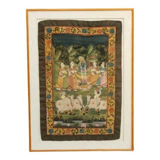 Sacred Pasture, Framed Vintage Pichwai Painting For Sale