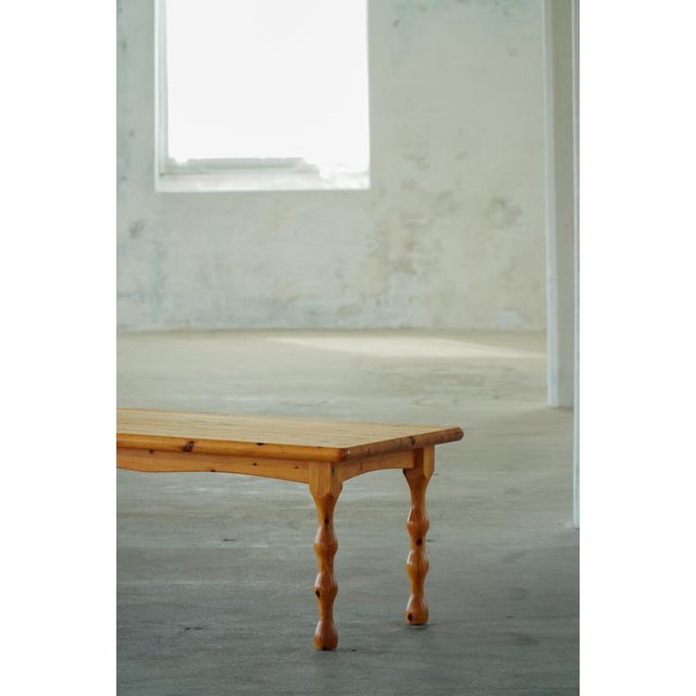 1970s Modern Danish Scandinavian Brutalist Pine Coffee Table with Turned Legs, 1970s For Sale - Image 5 of 18