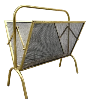 Gilded Iron Magazine Rack with Net, Italy, 1960s
