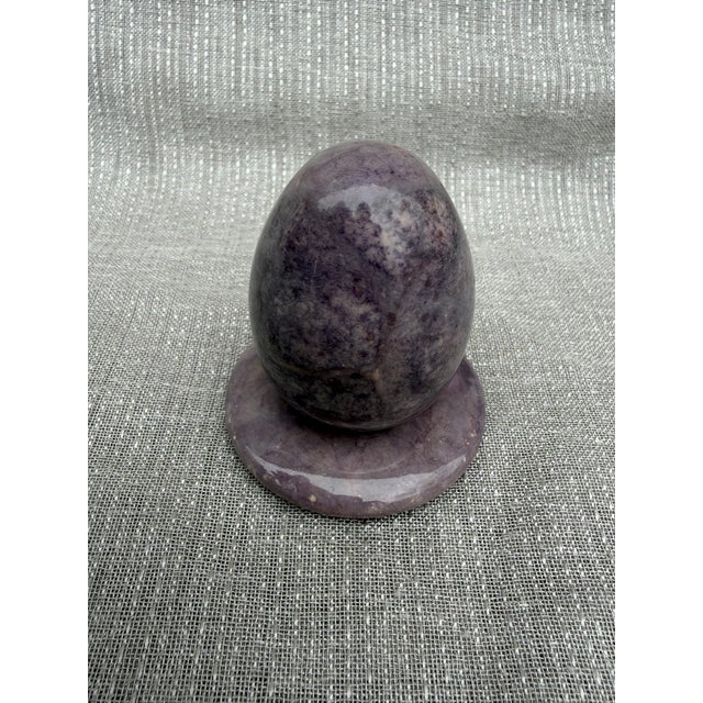 Vintage Purple Hand Carved Alabaster Egg and Stand Italy For Sale - Image 16 of 16