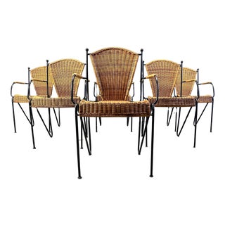 Wicker Chairs attributed to Frederick Weinberg, 1960s, Set of 6 For Sale
