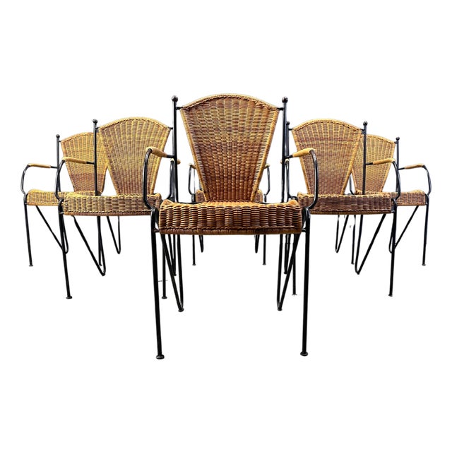 Wicker Chairs attributed to Frederick Weinberg, 1960s, Set of 6 For Sale