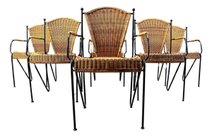 Wicker Chairs attributed to Frederick Weinberg, 1960s, Set of 6