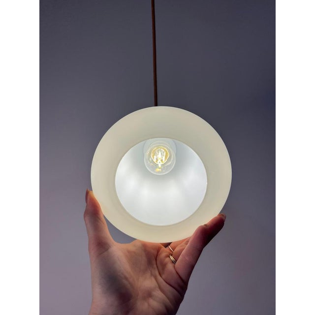 Brown Opal Glass Pendant Lamp with Teak and Brass Cable, Denmark For Sale - Image 8 of 11