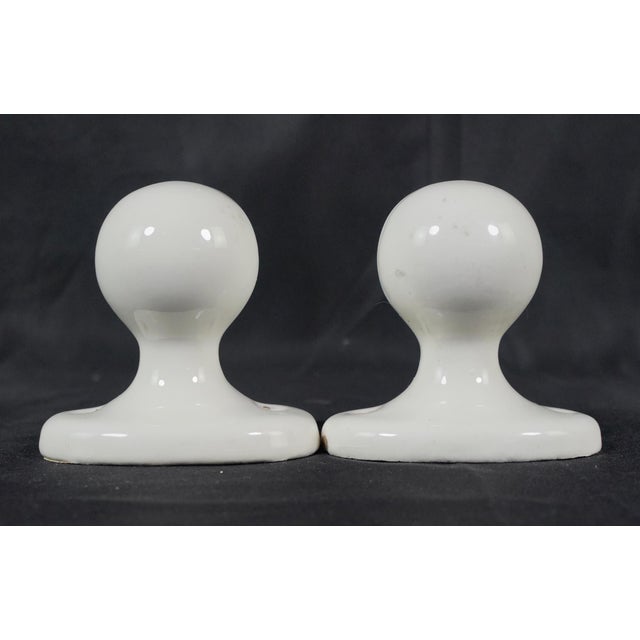 Pair of Vintage European White Ceramic Bathroom Towel Bar Brackets For Sale - Image 4 of 8