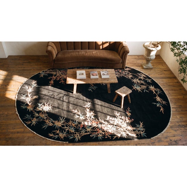 Textile 1920s Oval Chinese Art Deco Carpet ( 8'6"x 11'9" - 259 x 358 ) For Sale - Image 7 of 7