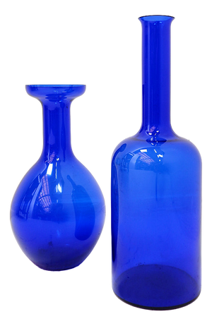 Vintage Handblown Cobalt Blue Glass Vases, Set of 2
