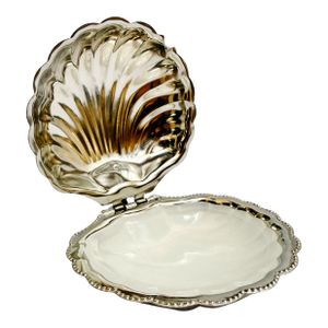 Vintage Silver-Plated Shell Butter Dish & Caviar Server With Milk Glass Liner
