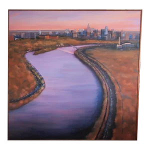 1990s Original John J. DeVlieger Philadelphia Cityscape Oil Painting, Framed