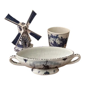 Vintage Windmill Collection Delft Blue Pottery - Earthenware Porcelain Netherlands- 3 Pieces