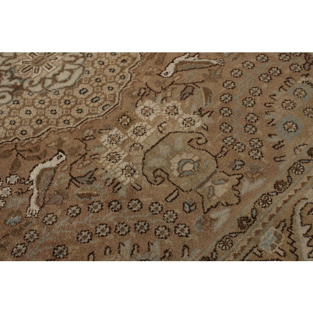 Traditional Hand-Knotted Vintage Persian Qum Rug in Beige-Brown Medallion Floral Pattern For Sale - Image 3 of 8