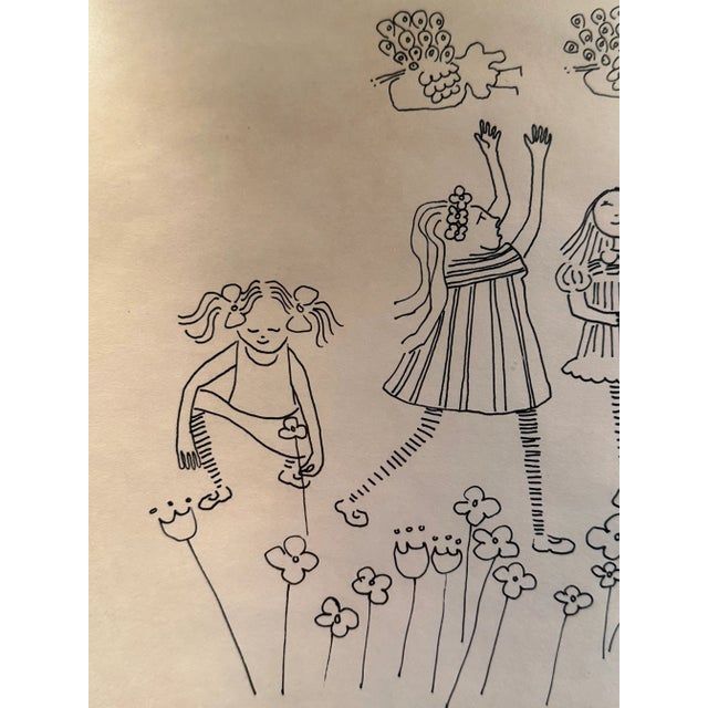 Krystyna Sadowska, Mid Century Drawing of Girls With Flowers, Framed For Sale In Los Angeles - Image 6 of 8
