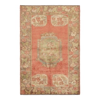 Antique Bessarabian Rug in Red and Green With Floral Medallion - Rug & Kilim For Sale