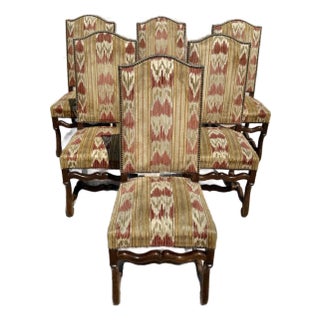 19th Century Antique French Louis XIII Style Os De Mouton Solid Walnut Dining Chairs - Set of 6 For Sale