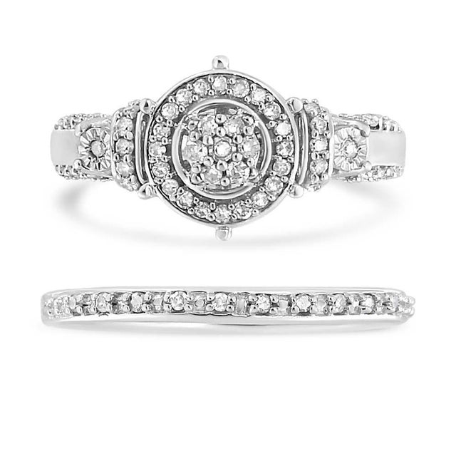 925 Sterling Silver 1/3 Cttw Diamond 7 Stone Cluster and