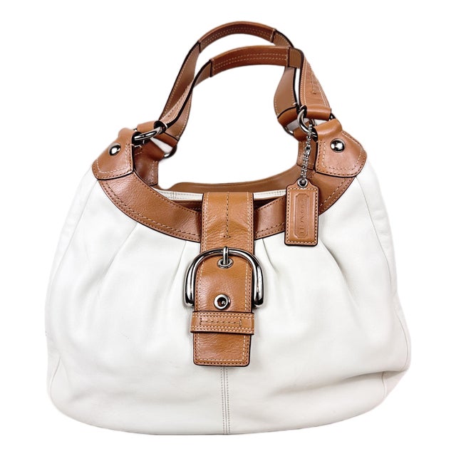 Vintage Y2k Coach Off-White & Tan Leather Soho Lynn Hobo Bag For Sale