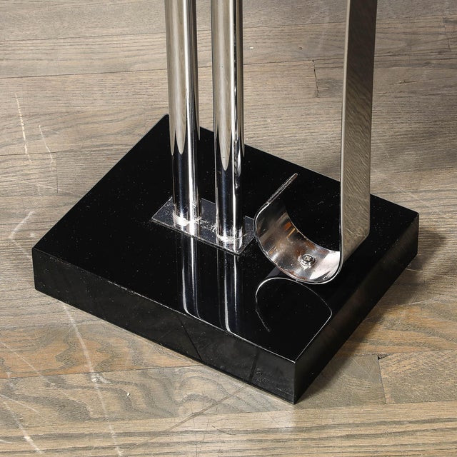 Art Deco Black Lacquer & Chrome Streamlined End Table W/ Scroll Detail by Belmet For Sale - Image 13 of 15