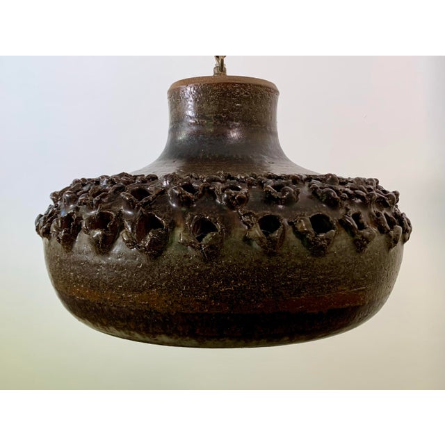 Large 1970s Danish Stoneware Pendant in Brown Glaze Manufactured Axella For Sale - Image 4 of 11