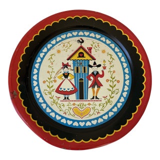 1950s Pennsylvania Dutch Vintage Tin Metal Tole Tray For Sale