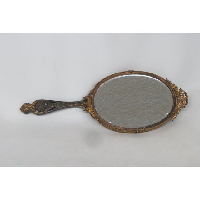Traditional E&jb Empire Jeweled Hand Held Vanity Mirror 1920s Filigree Ornate Brass 4773b For Sale - Image 3 of 16