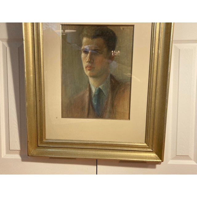 1960s Vintage Original One of a Kind Portrait of a Man in Pastels on Paper in Silver Gilt Frame For Sale - Image 5 of 6
