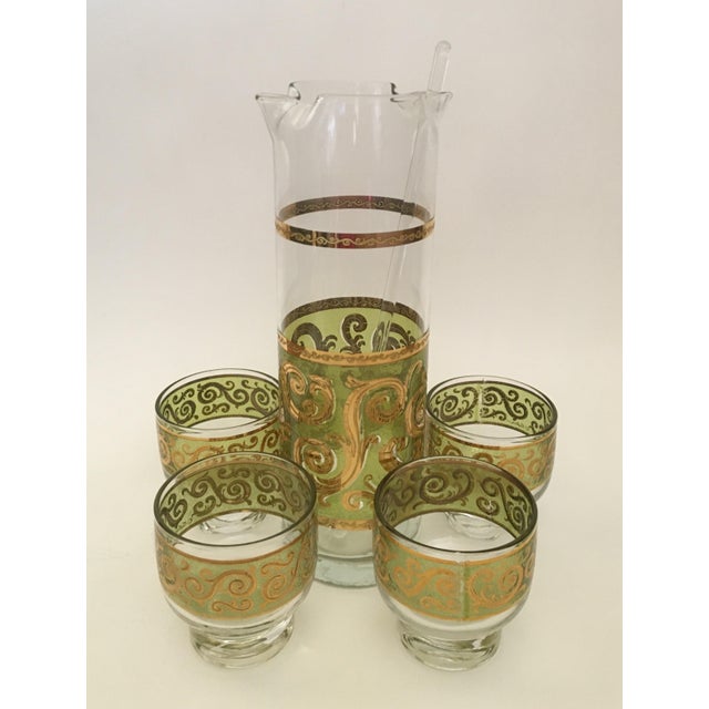 Mid-Century Modern Mid-Century Modern Culver Toledo Martini Set With Four Footed Glasses and Stir Stick- 6 Pieces For Sale - Image 3 of 5