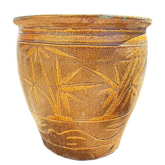 19th Century Large Bird & Bamboo Art Pottery Chinese Egg Pot Jardinière Planter For Sale In Los Angeles - Image 6 of 8