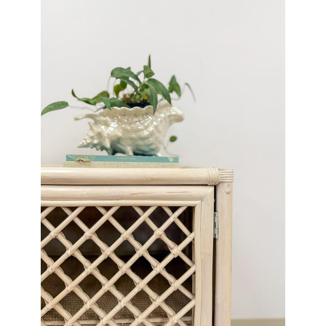 Vintage Cream Rattan Lattice Cabinet Coastal Tropical Hollywood Regency For Sale - Image 14 of 17