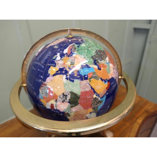 Table Top World Globe in Lapis and Brass, 1970s For Sale - Image 6 of 8