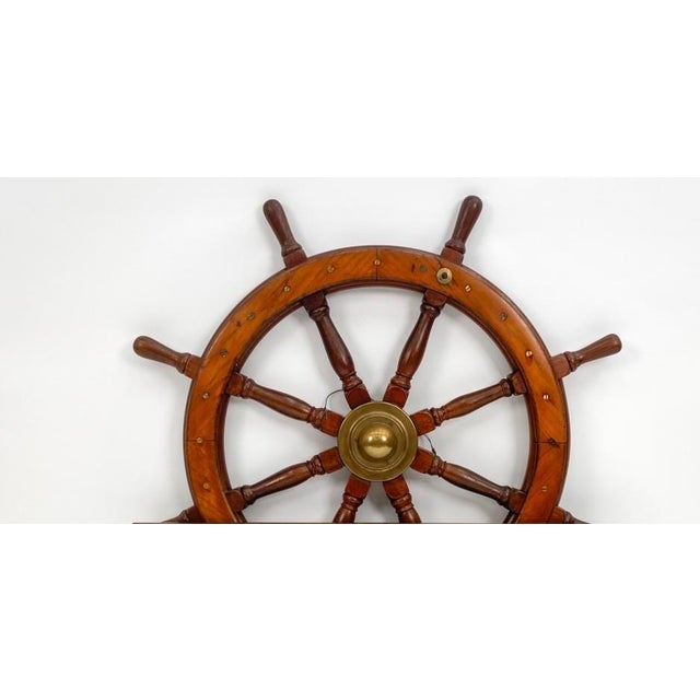 Nautical Vintage Large Nautical Ten-Spoke Ship’s Steering Wheel For Sale - Image 3 of 3