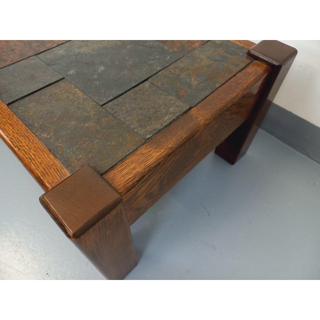 Vintage Brutalist Coffee Table in Oak and Slate, 1960s For Sale - Image 12 of 16