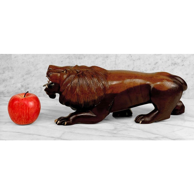 Vintage Large Traditional Carved Mahogany Lion Figural Sculpture, c. Mid 20th Century - Pairs Nicely with Many Traditional...