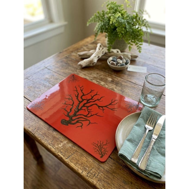 Red Vintage Italian Hardboard Placemat With Naturalistic Coral Motif For Sale - Image 8 of 9