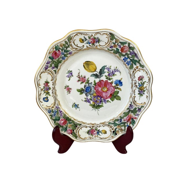 Traditional Reticulated Pierced Porcelain Flowers Cabinet Plate Dresden 11" D For Sale - Image 3 of 8