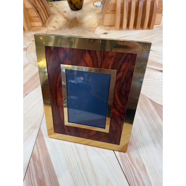 Vintage Wood and Brass Picture Frame For Sale - Image 4 of 5