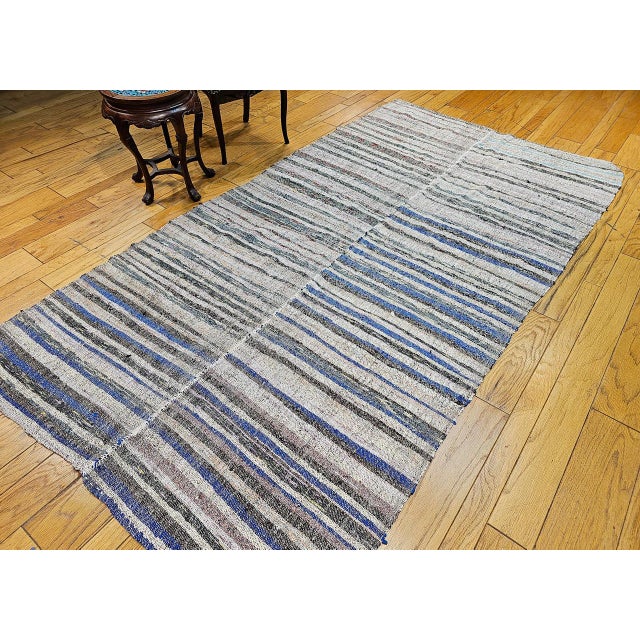 Mid 20th Century Vintage Turkish Kilim Rug, Handwoven Wool, Earth Tones Stripe Pattern, 6x10 For Sale - Image 5 of 9