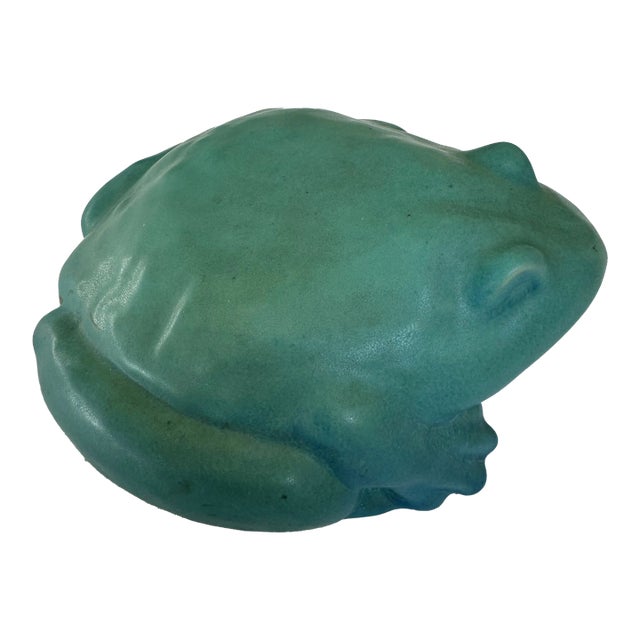 Vintage Van Briggle Pottery Turquoise Frog Garden Ornament For Sale
