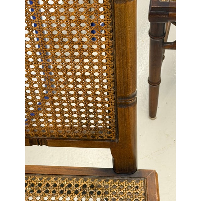 Wood Hollywood Regency Faux Bamboo Cane Dining Chairs, 1970s, Set of 3 For Sale - Image 7 of 9