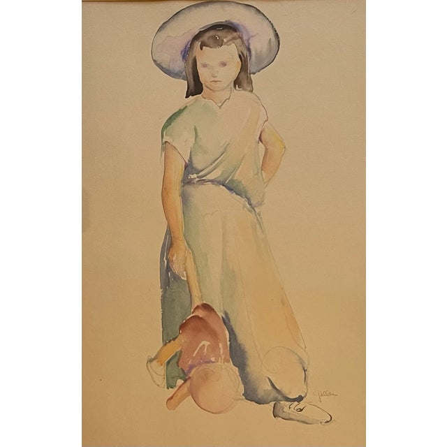 American 1920's Art Deco Watercolor Painting Portrait of a Girl Signed Geller For Sale - Image 9 of 10
