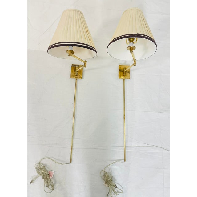 Hollywood Regency Pair of Visual Comfort Brass Swing-Arm Plug-in Wall Sconces For Sale - Image 3 of 18