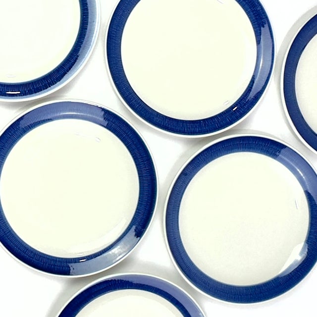 Mid-Century Modern Mid-Century Modern Scandinavian Stoneware "Koka Blå" Side Plates by Hertha Bengtson for Rörstrand - Set of 6 For Sale - Image 3 of 8