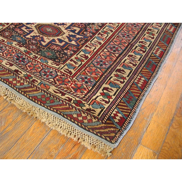 Late 19th Century 1890s Blue Navy Geometric Tribal Antique Caucasian Shirvan Lesghi Rug 3'6" X 4'6" Hand Knotted Pile Wool Carpet For Sale - Image 5 of 5